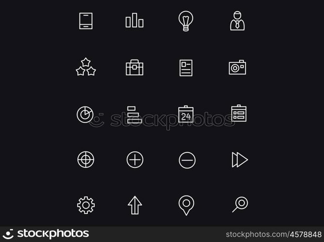 Icons design tample. Set of white interface icons on black background