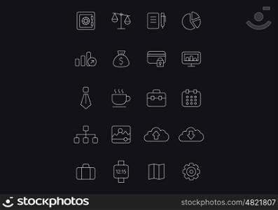 Icons design tample. Set of white interface icons on black background
