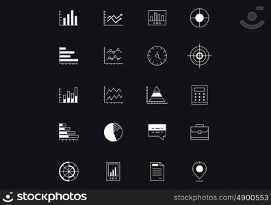 Icons design tample. Set of white interface icons on black background