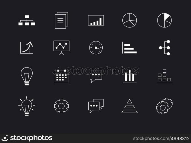 Icons design tample. Set of white interface icons on black background