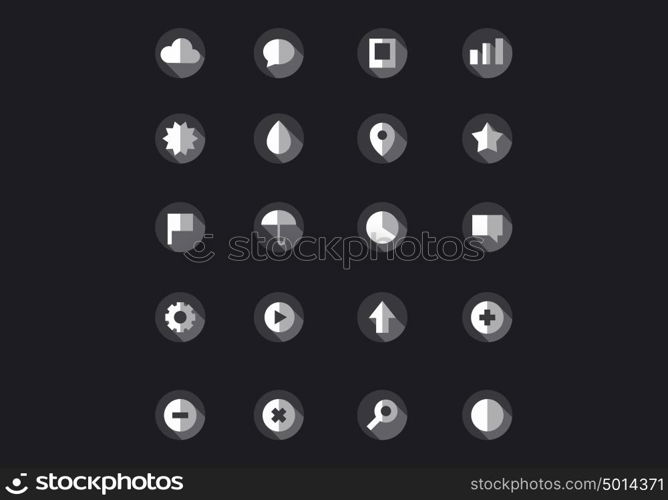 Icons design tample. Set of white interface icons on black background