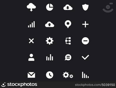 Icons design tample. Set of white interface icons on black background