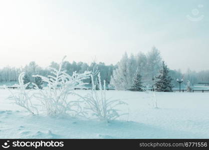 Icy winter embankment covered with snow. Russia, Yaroslavl