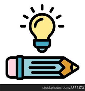 Idea and pencil icon. Outline idea and pencil vector icon color flat isolated. Idea and pencil icon color outline vector