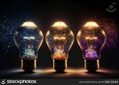 Idea Bulb Neon Background. Illustration Generative AI