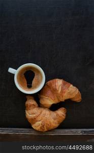 idea coffee concept. idea coffee with croissant at board