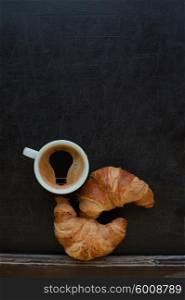 idea coffee with croissant at board. idea coffee concept