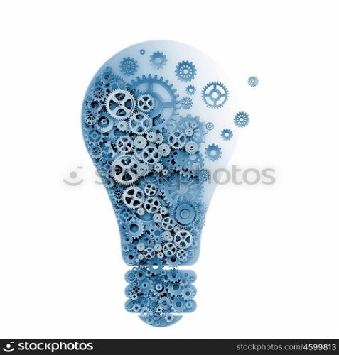 Idea concept. Abstract image with bulb made of gears