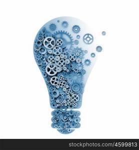 Idea concept. Abstract image with bulb made of gears