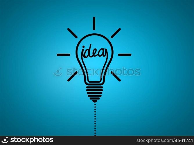 Idea concept. Abstract image with drawn light bulb on blue background