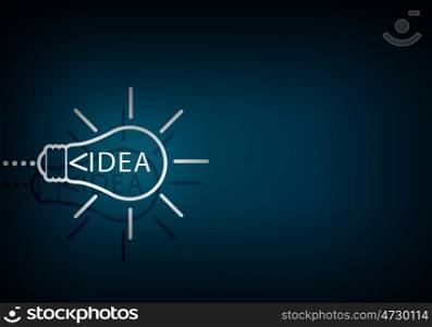 Idea concept. Abstract image with drawn light bulb on blue background