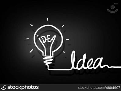 Idea concept. Abstract image with drawn light bulb on gray background