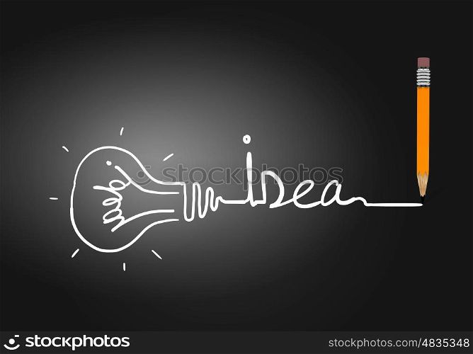 Idea concept. Abstract image with drawn light bulb on gray background
