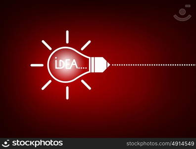 Idea concept. Abstract image with drawn light bulb on red background