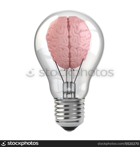 Idea concept. Brain in the light bulb. 3d