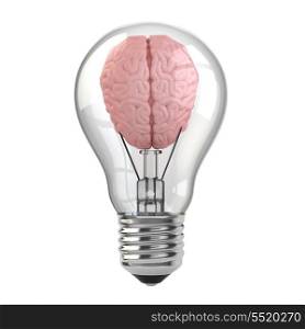 Idea concept. Brain in the light bulb. 3d