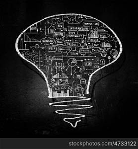 Idea concept. Conceptual image of light bulb on black wall