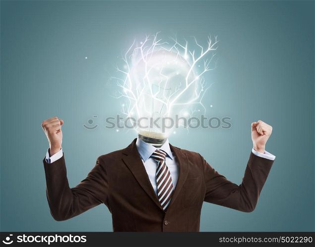Idea concept, lamp head businessman full of energy to create and work