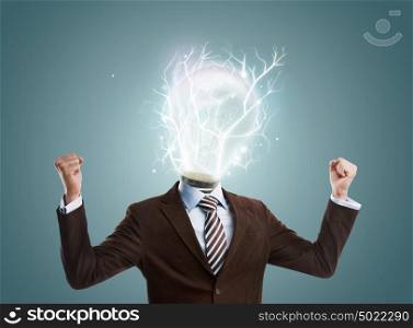 Idea concept, lamp head businessman full of energy to create and work