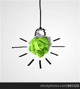 Idea concept. Light bulb made from green paper ball