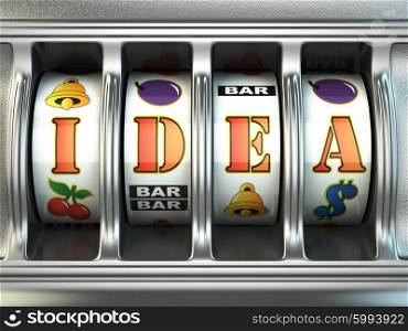 Idea concept. Slot machine with text. 3d