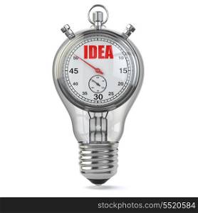Idea concept. Stopwarch in light bulb, 3d
