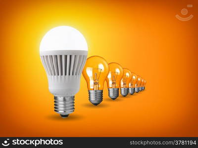 Idea concept with led bulb and tungsten bulbs