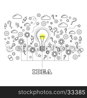 Idea Concept with Light Bulb and Doodle Sketches Creative, Technology Icons