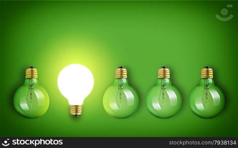 Idea concept with row of vintage light bulbs