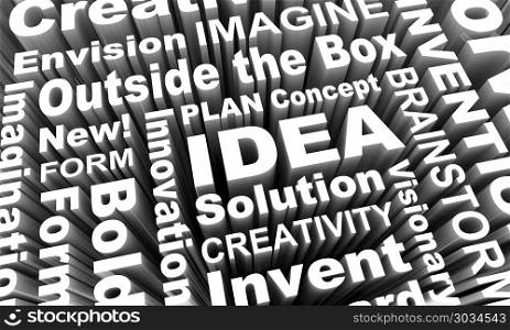 Idea Creativity Imagination Innovation Words 3d Render Illustration