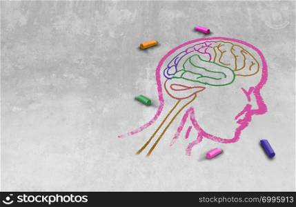 Idea of autism and autistic development disorder as a symbol of a communication and social behavior psychology as a chalk drawing on asphalt in a 3D illustration style.