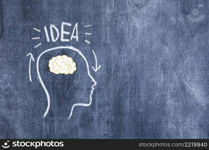 idea text brain drawn outline face chalkboard