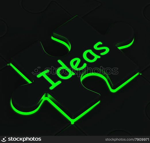Ideas Glowing Puzzle Showing Concepts, Innovation And Creativity
