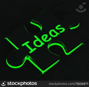 Ideas Glowing Puzzle Showing Concepts, Innovation And Creativity