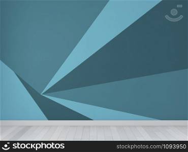 Ideas of blue empty room Geometric Wall Art Paint Design color full style on wooden floor.3D rendering