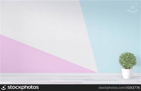 Ideas of empty room Geometric Wall Art Paint Design color full style on wooden floor.3D rendering