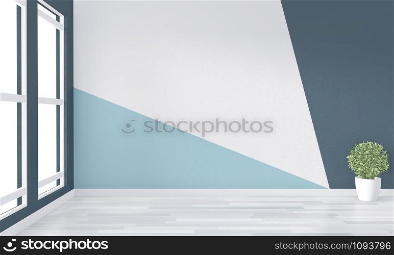 Ideas of empty room Geometric Wall Art Paint Design color full style on wooden floor.3D rendering