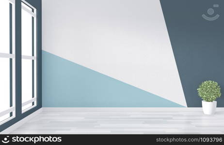 Ideas of empty room Geometric Wall Art Paint Design color full style on wooden floor.3D rendering