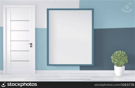 Ideas of frame on room Geometric Wall Art Paint Design color ful on wooden floor.3D rendering