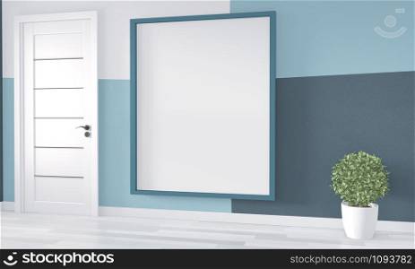 Ideas of frame on room Geometric Wall Art Paint Design color ful on wooden floor.3D rendering