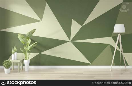 Ideas of living green room Geometric Wall Art Paint Design color full style on wooden floor.3D rendering