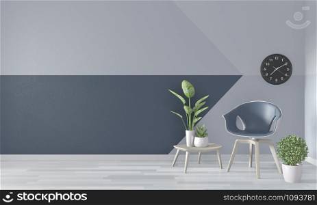 Ideas of living room blue Geometric Wall Art Paint Design color full style on wooden floor.3D rendering