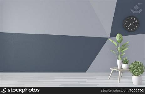 Ideas of living room blue Geometric Wall Art Paint Design color full style on wooden floor.3D rendering