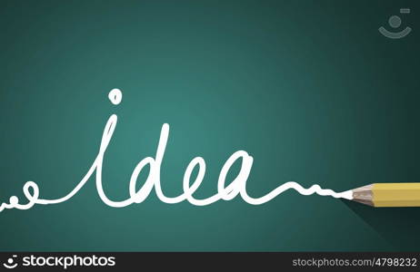 Ideas outline. Idea concept image with pencil drawing light bulb