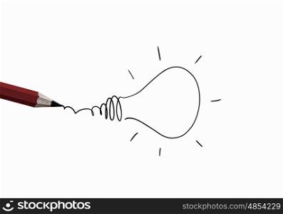 Ideas outline. Idea concept image with pencil drawing light bulb
