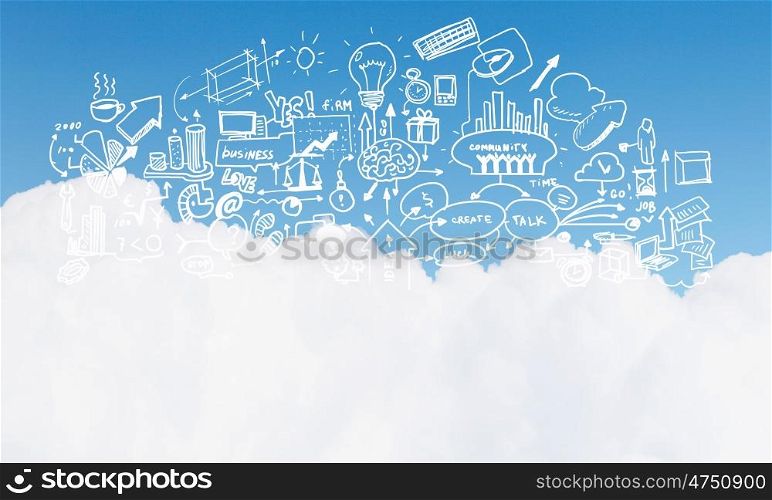 Ideas sketch. Background image with business sketches on sky backdrop