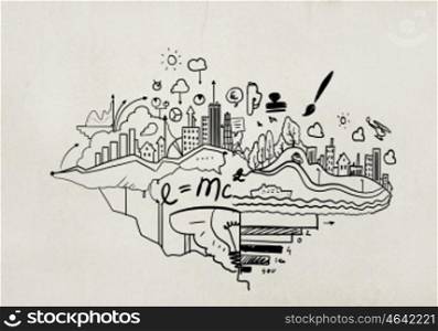 Ideas sketch. Background image with business sketches on white backdrop