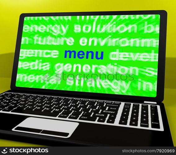 Ideas Word On Computer Screen Showing Creativity. Menu Laptop Showing Internet Ordering Food From Restaurant