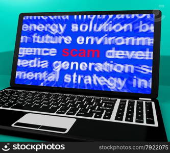 Ideas Word On Computer Screen Showing Creativity. Scam Laptop Showing Scheming Hoax And Fraud Online