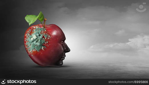 Ideology danger and destructive thinking as a psychology concept for brain illness or sick mind idea as aneurology icon in a 3D illustration style.